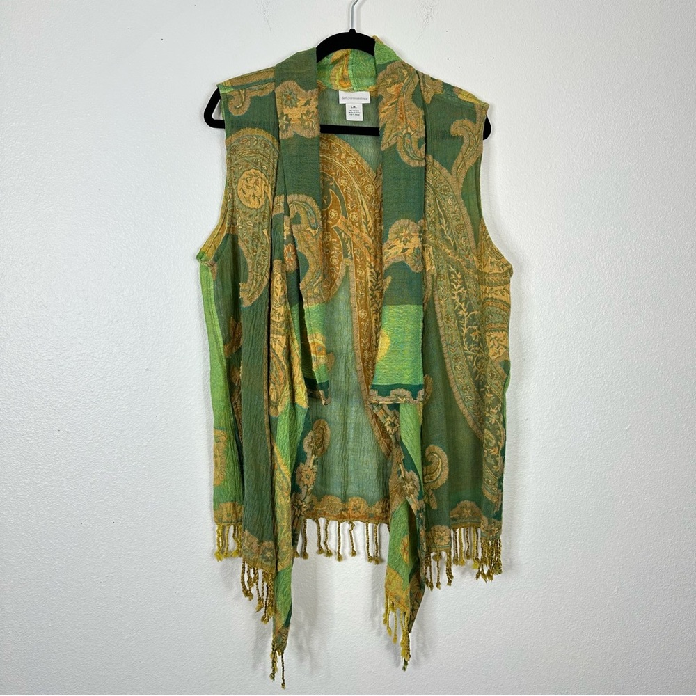 Soft Surroundings sleeveless cardigan vest paisley fringe wool bohemian casual